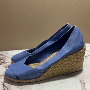 Ralph Lauren Cecilia Women's Linen Blue Wedge Shoes Size 6B.